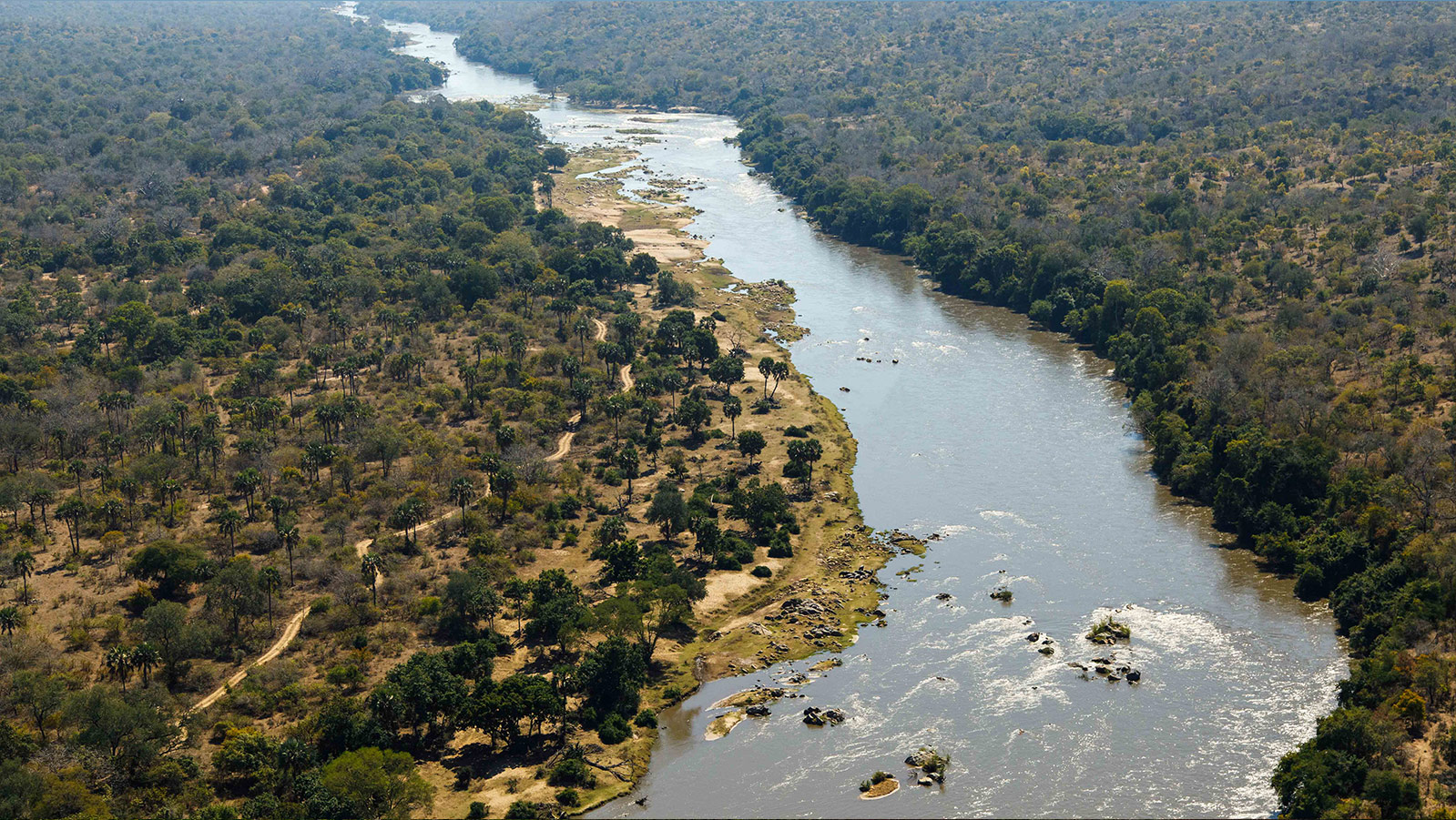 Aerial View of Shire river in Majete Wildlife Reserve