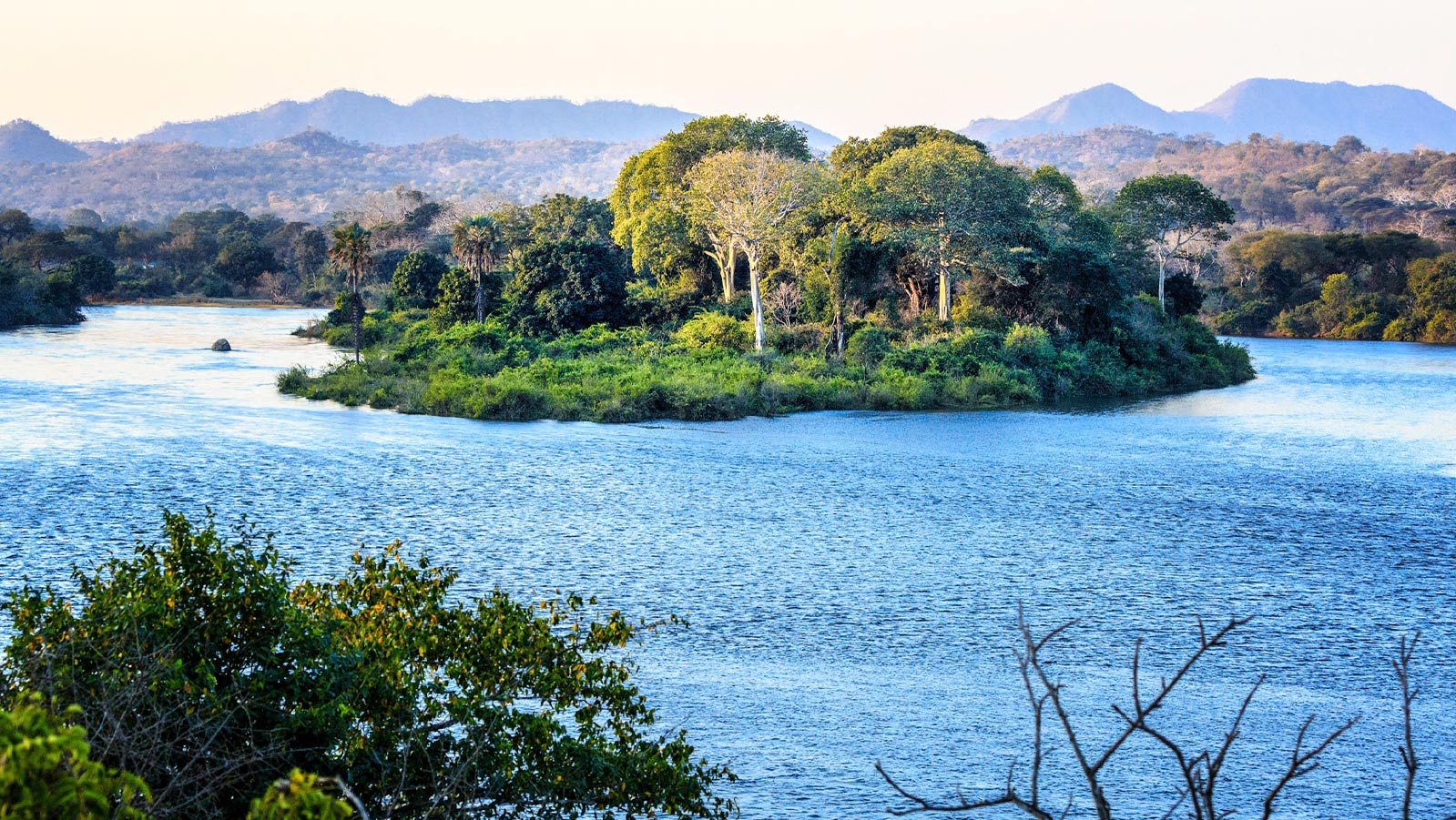Island surrounded by water in Majete Wildlife Reserve